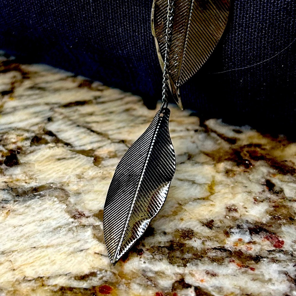 Drop Necklace & Earrings Set - Leaf Design - Gunmetal - Picture 4 of 14